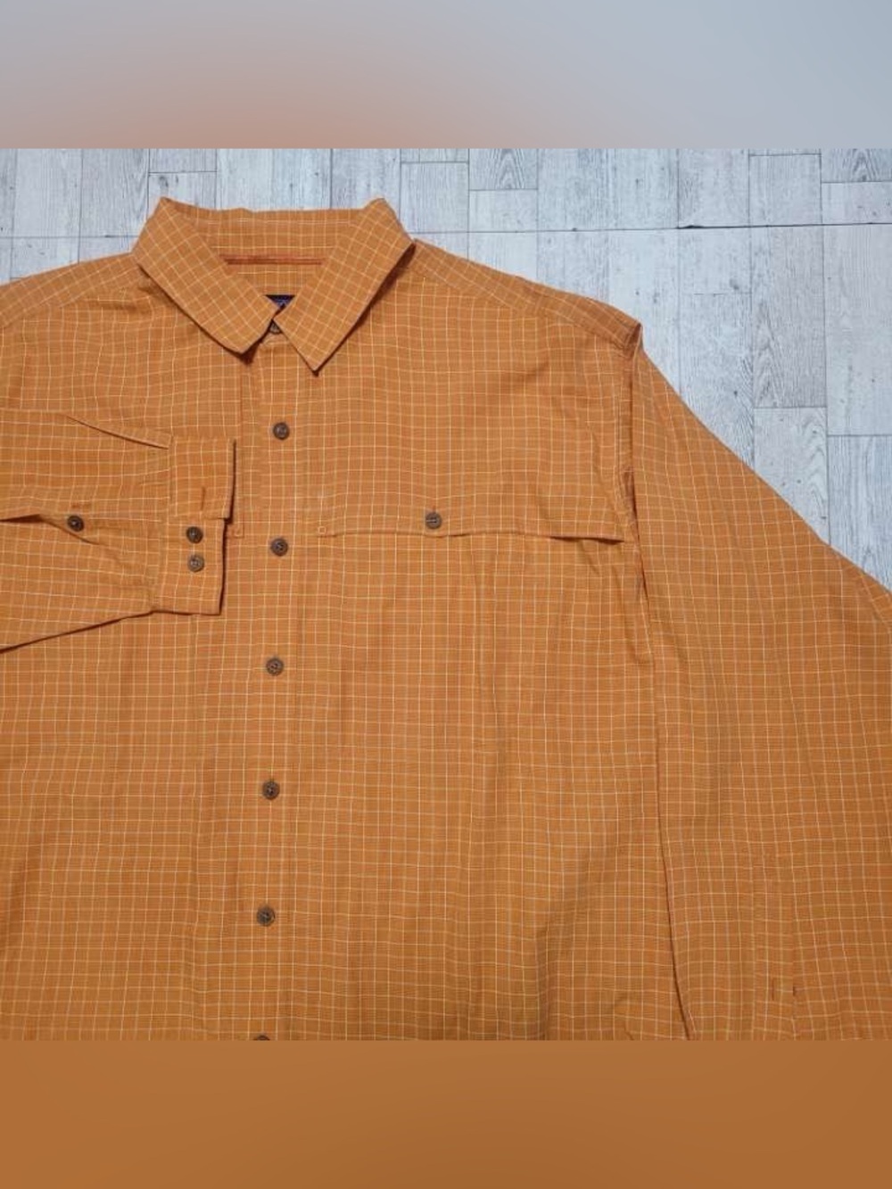 Men's Patagonia Orange Organic Cotton Check Technical Button Up Shirt Size XL